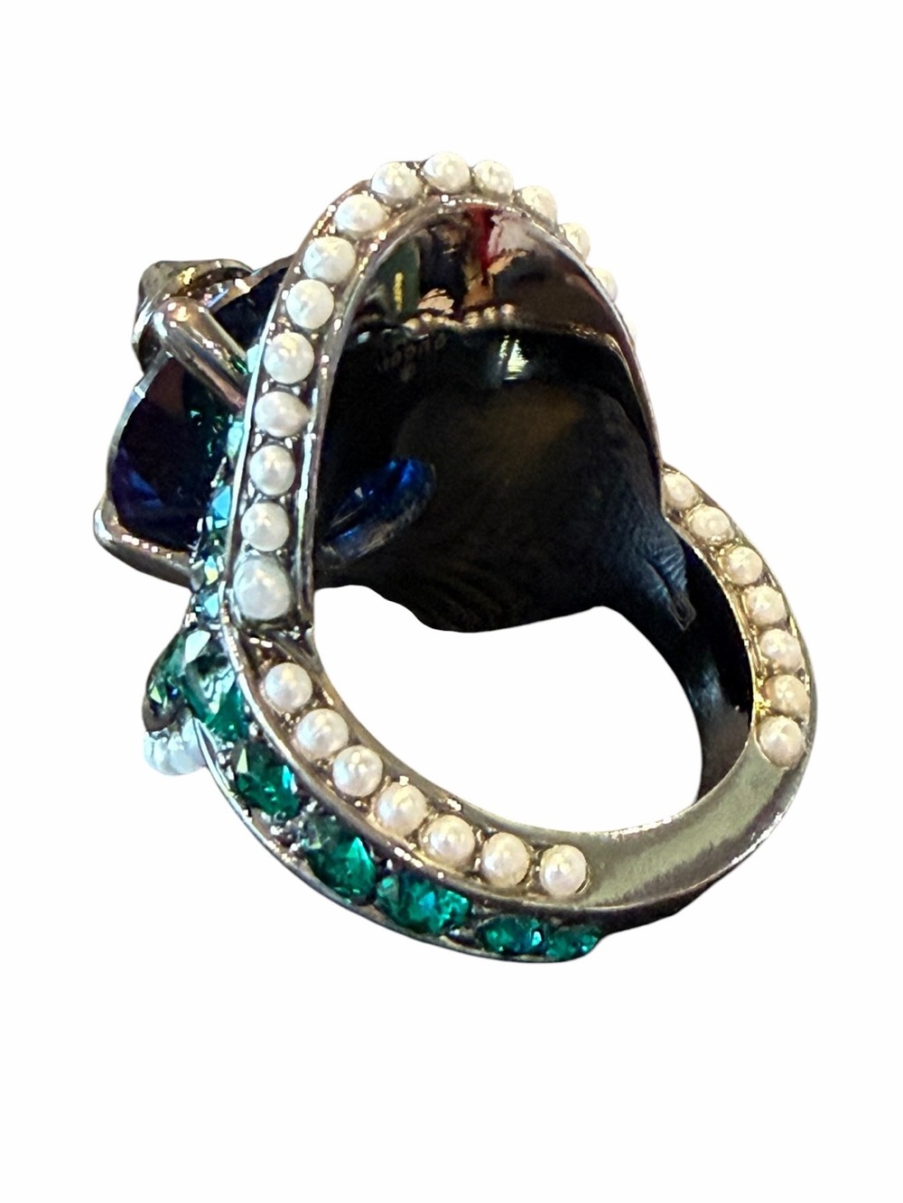 Gucci Green Pavé and Blue Center Gem Ring with Pearl Trim - Picture 10 of 12